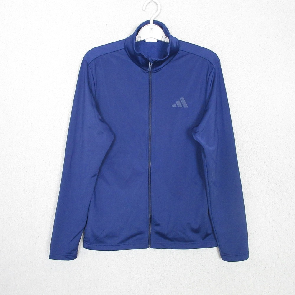 Adidas Mens Small Navy Blue Full Zip Track Jacket Recycled Polyester Mock Neck